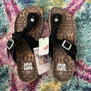 NWT Muk Luks Women’s Sandals Terra Turf Marsha Thong Style Buckle Braided  Sz 10